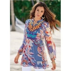 Soft Surroundings Vibrant Floral and Geometric Tunic